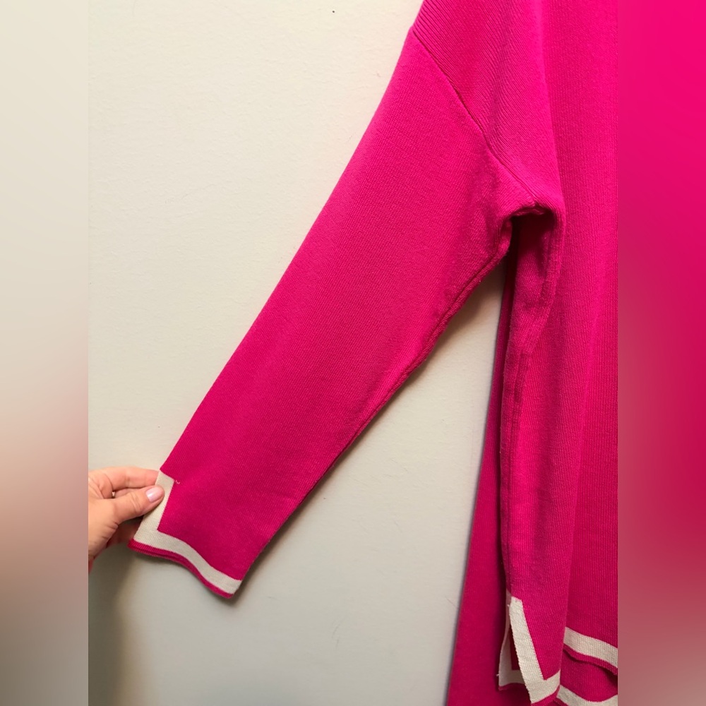 Pink Knit Lounge Set Contrast Trim Cozy Wide Leg Matching Set - Picture 4 of 7